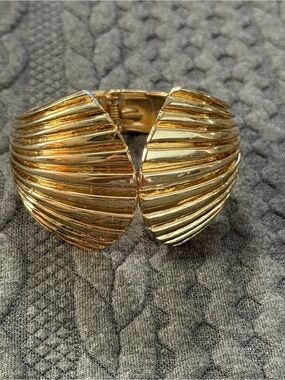 Gold-Tone Ridged Cuff Bracelet - Elegant Women's Jewelry